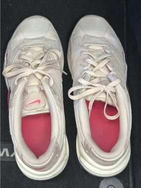 Women's Nike Neutral Athletic Sneakers with Pink Accents